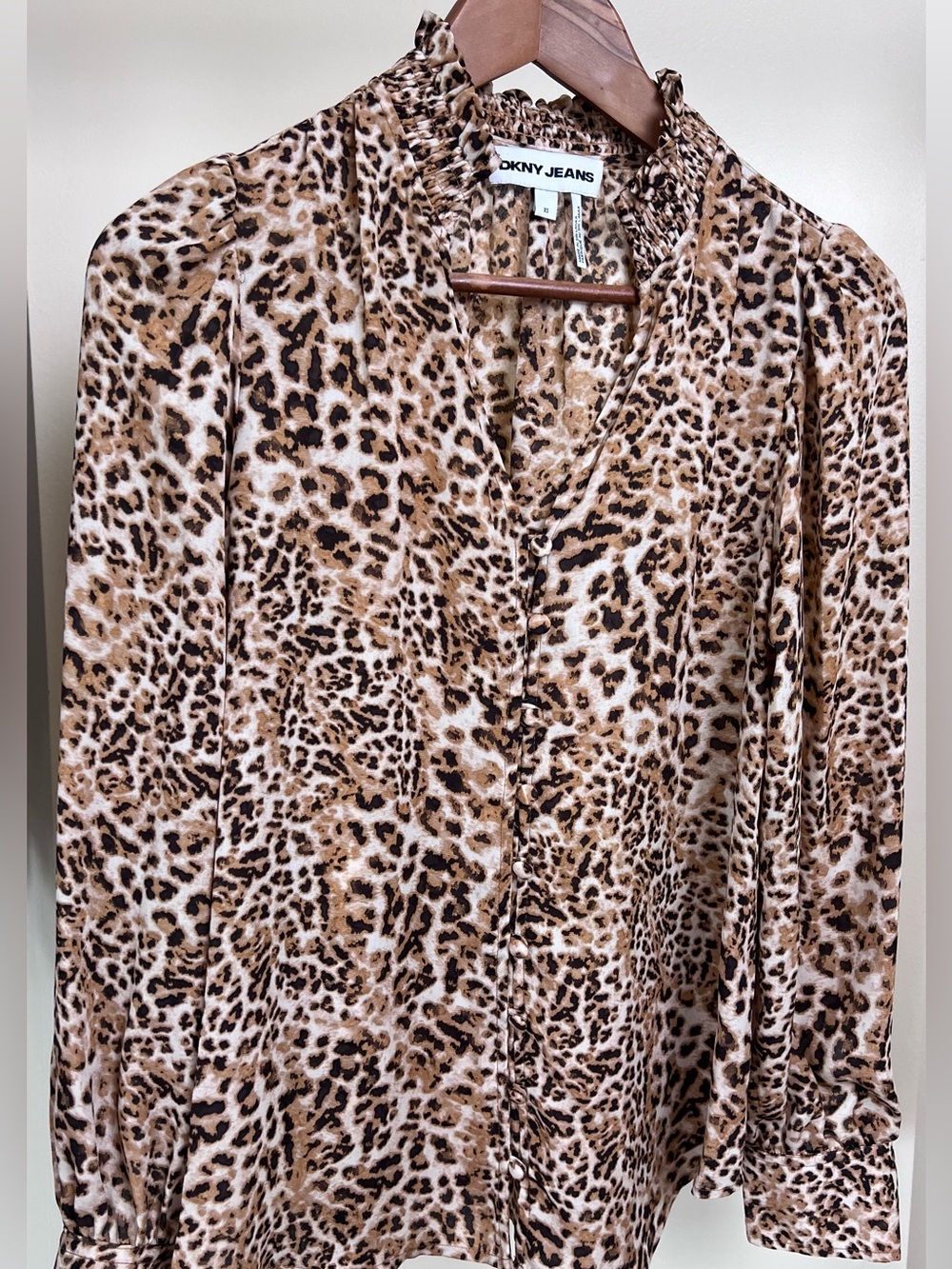 DKNY Jeans Leopard Print Long-Sleeve Blouse - Brown/Black/Cream